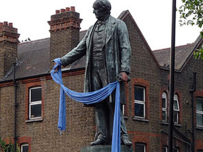 Statue with blue scarf