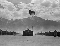 Manzanar with American flag