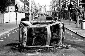 Burned out car, London